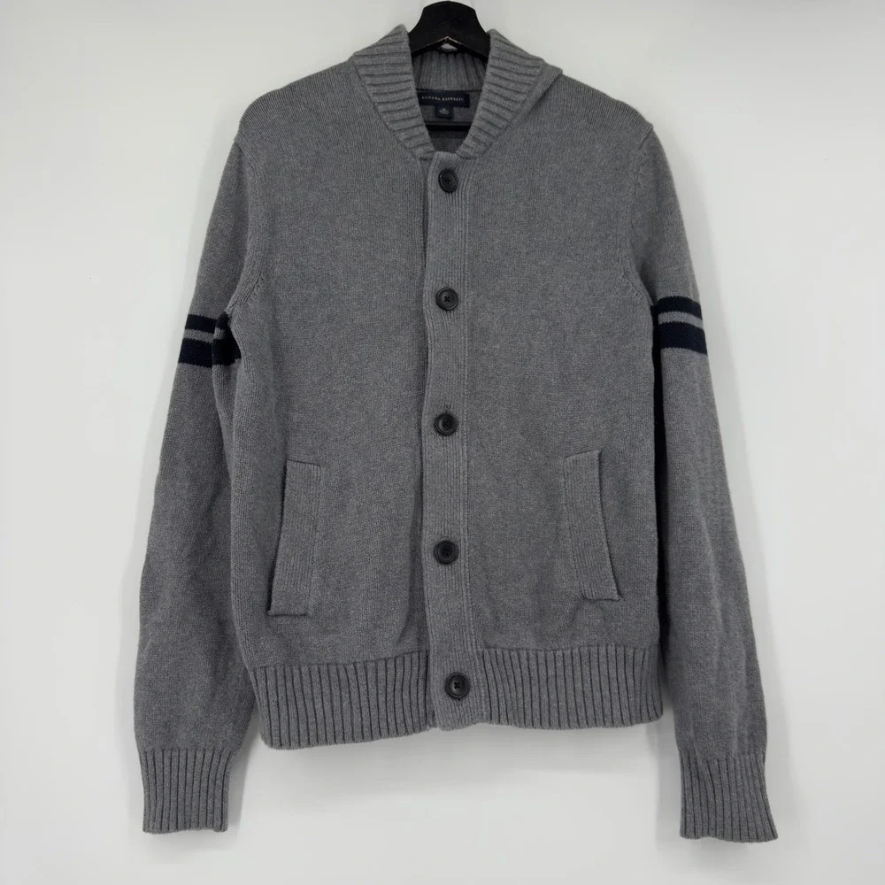 Banana Republic Mens Gray Cotton Shawl Collar Button Cardigan Sweater Medium